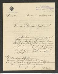 k.k. naturhistorisches Hofmuseum, Intendanzakten 1885-1896 (Hauer), Aktenzahl Z.v.0375/1891, Seite 1